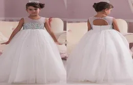 2018 Princess White Wedding Flower Girl Dresses Empire Waist Crystals Open Back 2017 Custom Made Cheap Baby Compicion Girls Pagean4114716