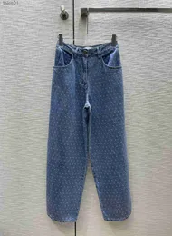 女子ジーンズジーンズブランドWavy-Dot High-Waisted Denimストレートズボン輸入生地不規則なカットレトロスタイルパンツデザイナージーンズ服240304