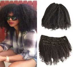 مقطع مجعد أمريكي من أصل أفريقي Afro kinky في تمديد الشعر البشري Geasy Peruvian Remy Hair Natural 1B Clip في التمديد للأسود WO7265169
