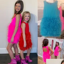 Flickans tävlingsklänningar Feather Girl Dress 2023 Little Kids Birthday Formal Party Gown Spädbarn Småbarn Tiny Young Junior Miss Keyhole Dhrqj