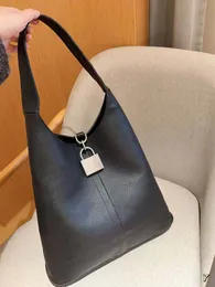 LOCKER Designer HOBO bag women shoulder bag handbag crossbody Purse Fashion Leather Large Capacity Shiny silver metal accessories