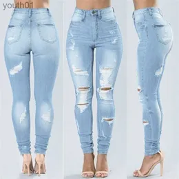 Jeans da donna QNPQYX Coreano a vita alta y2k Pantaloni skinny in denim da donna Jeans strappati per le donne Pantaloni a matita vintage con foro Pantaloni elasticizzati elasticizzati 240304