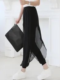 Capris Summer 2023 Fashion Ladies عرضية شيفون سروال سراويل سروال سروال أسود بانتالون فيم.