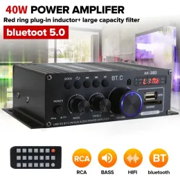 Förstärkare 40W*2 AK380 Bluetooth 5.0 HIFI Power Amplifiers Stereo Home Car Audio 12V Digital Sound Amplifier Bass Music Player FM Radio