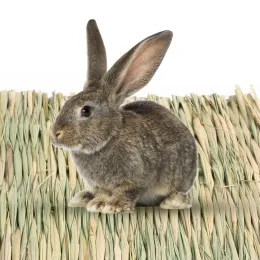 Tappetini intrecciati in tessuto per conigli, tappetino con coniglietto, biancheria da letto di paglia naturale, gabbia a riposo, cavia, cincillà, criceto, ratto, ani