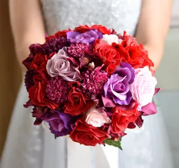 Rose Crystal Wedding Bouquet Purple Pink Red Silver Flowers Bridal Bouquet Bridesmaid Wedding Accessories Top Quality1850744