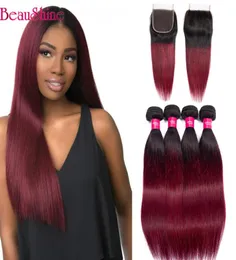 Ombre 1b99j Brazilian Straight Hair Bundles With Lace Closure 1b Burgundy Lace Closure With Human Hair Extensions7975086