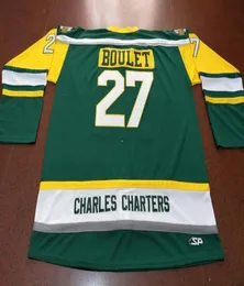 Men CHARLES CHARTERS 27 Logan Boulet Humboldt Broncos real green embroidery HOCKEY JERSEY or custom any name or number retro Jers6894518