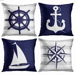 Stolskydd Segelbåt Anchor Nautical Square Roder Blue Pillow Cover SOFA CUSHION COVER Hemdekoration kan anpassas för dig 40x40