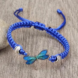 Link Bracelets Lucky Blue Dragonfly Braided Handmade Adjustable Wristband For Women Men Fashion Meditation Jewelry Gift Charm Bangles
