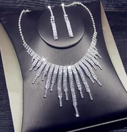 2020 Elegant Silver Plated Rhinestone Bridal Necklace Earrings Jewelry Set Cheap Accessories for Bride Bridesmaid Prom Evening Wed4155248