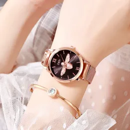Damenuhr Biene Licht Luxus Mode hochwertige Edelstahl wasserdichte Uhr mit Quarz W3
