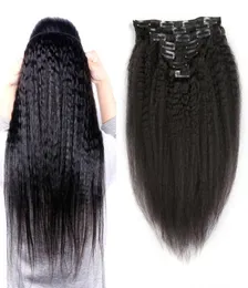 120 г Кудрявые прямые бразильские волосы для наращивания на клипсах Natiral Black Remy 7 шт. Набор грубых яки на заколках для наращивания человеческих волос7647221