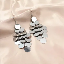 Dangle Earrings Fashion Punk Multilayers Shinning Coin Tassel Long Drop for Women Round Pitch Gloy Party Gift