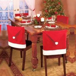 4PCSロットクリスマスサンタレッドハットカバー年飾りディナーチェアキャップセットアクセサリー257D