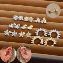 Stud Earrings Vintage Gold Plated Crystal Zirconia Small For Women Stainless Steel Tragus Cartilage Piercing Earring Hoops