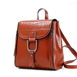 Okul çantaları GÜZEL DERİ BACK Çantası Kadın Sırtı Kitabı Basit Moda Grils Bayan Kadın Yağlı Balmumu Cowhide DayPack Smapsack