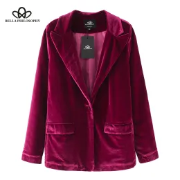 Blazer Bella Filosofia Cappotto blazer invernale in velluto Cappotto da donna Blazer Capispalla da donna Nero Verde militare Winered