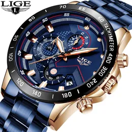 LIGE Fashion Business Blue Mens Watches Top Brand Luxury Clock Male Military All Steel Waterproof Quartz Watch Relogio Masculino L257z