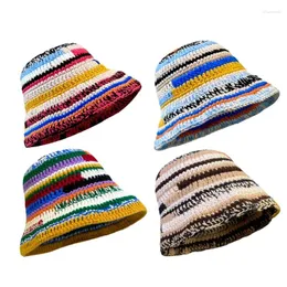 Berets Trendy Crochet Stripe Pattern Bucket Hat For Woman Camping Travel Fisherman