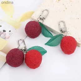 Key Creative Cartoon Simulated Red Bayberry Model Geometric Keychain for Girls Fruit Series Car Accessories Key 240304
