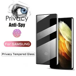 Pellicola in vetro temperato per la privacy con sblocco delle impronte digitali per Samsung Galaxy S24 S23 Ultra S24Plus Proteggi schermo anti-spia Copertura completa Bordo bianco