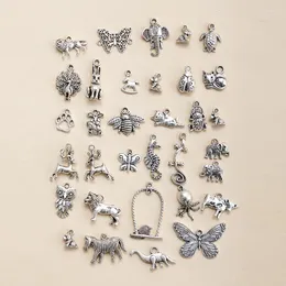 Charms 33pcs/lot Mixed Style Antique Metal Elephant Butterfly Pendant DIY Keychain Necklace For Jewelry Making Accessories