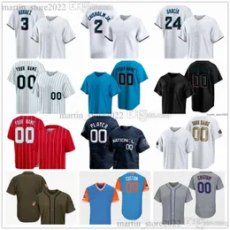 Camisa de beisebol costurada 2024 2 Jazz Chisholm Jr. 3 Luis Arraez 39 Eury Perez 24 Avisail Garcia 44 Jesus Luzardo 17 Vidal Brujan 14 Bryan De La Cruz 15 Brian Anderson