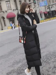 Parka Cappotto invernale da donna Nero M6XL Lungo e spesso calore Parka con cappuccio 2023 New Fashion Slim Cappello con coulisse Giacca in cotone anti-neve