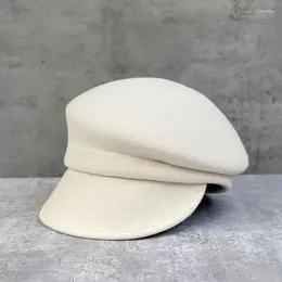 Berets Winter Fedora Hut Für Frauen Koreanische Flache Top Navy Wolle Britischen Casual Schwarz Grau Khaki Reitmode Hohe Qualität