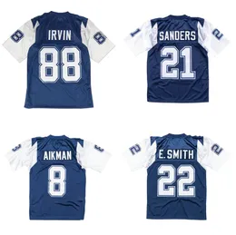 Camisa de futebol costurada 21 Deion Sanders 8 Troy Aikman 88 Michael Irvin 22 Emmitt Smith 94 Charles Haley 1995 1996 Azul branco 75th Mesh Retro Rugby Jerseys Men S-6xl