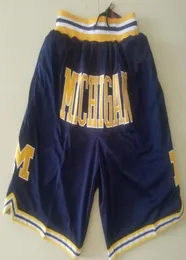 Novos shorts equipe faculdade michigan wolverines vintage beisebol shorts bolso com zíper roupas de corrida azul marinho e amarelo apenas feito siz2804530