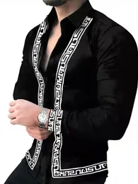 Erkek Uzun Kollu Baskılı Gömlek Sosyal Top Lüks Klasik Moda Mens Giyim S-3XL 230226