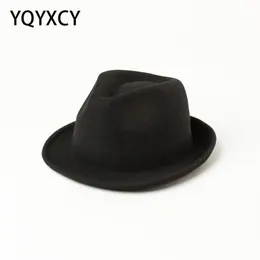 Ull fedora hatt höst vinter hattar för kvinnor män unisex flänsande mode jazz cap file hattar topp vintage damer röd svart287z