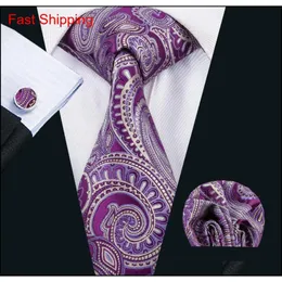 Classic Silk Mens Neckties Purple Tie مجموعات Paisley Mens Necktiestie Hanky ​​Cufflinks Jacquard Woven Most Party Party 292n