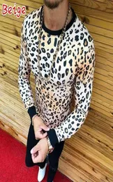 2018 Fashion Brand Clothing 4 colors O Neck Men039s Sexy Leopard Fitness Casual For Male Tshirt M3XL Drop8096082