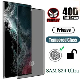 Protetores de tela de privacidade para Samsung Galaxy S24 S24Ultra impressão digital desbloqueio filme anti-espião vidro temperado para Galaxy S23 S22 S21 Plus Note 20 capa completa borda branca