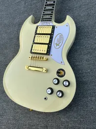 Özel elektro gitar, SG elektro gitar, fildişi, maun ahşap gövdesi, gül ağacı klavye, stok, hızlı teslimat