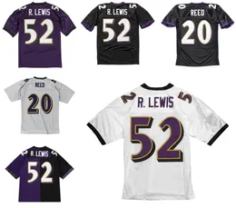 Stitched Football Jersey 20 Ed Reed 52 Ray Lewis 2004 Mesh Retro Rugby Jerseys Män kvinnor och ungdom S-6XL