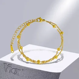 Link Bracelets Vnox Trendy Double Satellite Chain For Women Gold Color Stainless Steel Wristband Birthday Christmas Gifts To Mom BFF