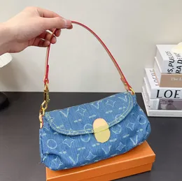 Womens Classic Flap Old Flower Denim Underarm Bags Large Capacity Gold Metal Hardware Outdoor Sacoche Blue Hobo Phone Lipstick Holder Cosmetic Case Handbags 26CM