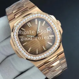 Мужские часы из розового золота 40 мм, автоматические часы Cal 324 S C, мужские часы с бриллиантами и кристаллами, коричневый циферблат 5711 PF Factory Eta Mechanical 305N