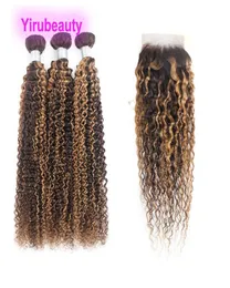 Human Hair Extensions P427 Piano Color 3 Bundles With 4X4 Lace Closure Kinky Curly 427 TwoTones Color Brazilian Peruvian Indian 4778354