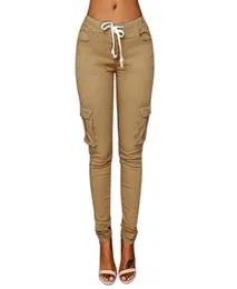 2019 Spring Lace Up Waist Casual Women Pants Solid Pencil Pants Multockets Plus Size Straight Slim Fit Trousers7128032