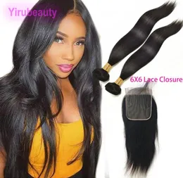 Indian Raw Virgin Human Hair 9a Natural Color Silky Straight Hair Bunds with 6x6 spetsstängning Mellan tre del 1028inch6855597