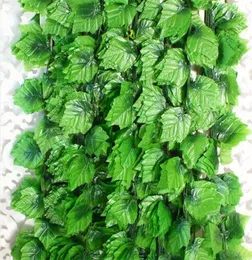 12pcs Atificial Fake Hanging Plant Leaves 2 4m Garland Home Garden Wall Decoration Plastic Green Field Atificial Grape Leaf Vine2644680