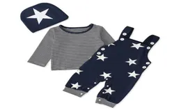 Halilo Set di vestiti per neonato Camicie a maniche lunghe a righe Pantaloni con stampa stelle Cappelli 3 pezzi Abbigliamento per neonati Moda Abiti per neonato5814229