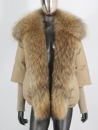 Kürk mavisi 2023 Doğal Gerçek Fox Raccoon kürk yaka kış ceket kadınlar kalın sıcak ördek aşağı astar ceket dış giyim sokak kıyafetleri