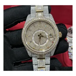 Zegarek na rękę Diamond Watch Wysoka jakość mrożona FL Funkcjonalna praca Matic 42 mm Sier Dwa kamienie wodoodporne 904 Stegains F256C