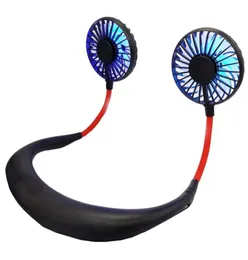 Portable LED Light USB Rechargeable Lazy Neck Fan Hanging Dual Air Cooling Sport 360 Degree Rotating 1200mA7393500